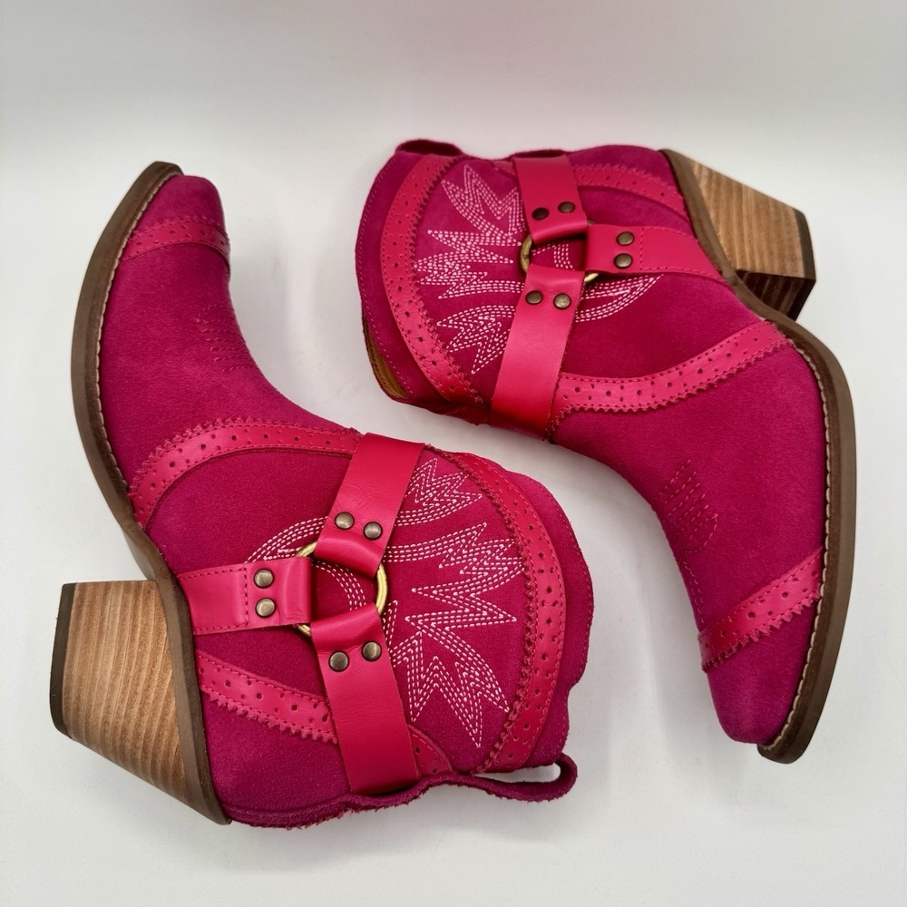 Dingo Gummy Boots Women's Size 7 Pink Suede‎ Harness Western Booties - Picture 12 of 16